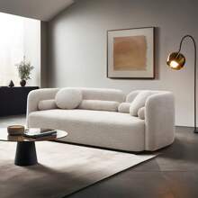 YOGLAD 88.6" Luxury Modern Couch 3-Seater Sofa For Living Room, Boucle Fleece Upholstered Minimalist Design, Extra Deep Seat Overstuffed Foam Cushion, Cloud-Like Sink-In Comfort, Velvet Fabric Sectional Sofa With Fluffy Pillows, Soft Lamb Cashmere Feeling, Mid-Century Modern Apartment Home Office Lounge Furniture, Easy Assembly, Spot Clean - 米色 - 查看 3