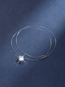 1PC 925 Sterling Silver Luxurious Transparent Invisible Chain Necklace Women Short Necklace Pendant With Shiny Diamond For Wear On Various Occasions Such As Wedding Bridesmaid Dress And Bridal Wear Accessories