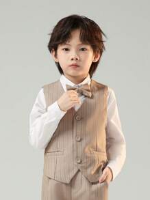 3pcs/Set Young Boy Kids Performance Suit, Young Boy Formal Wear Tuxedo Includes Waistcoat, Pants, And Bow Tie, Wedding Pageboy Outfit