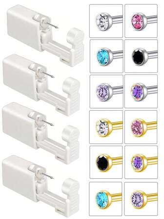 1PC-5PCS A Set Self Nose Piercing Gun, Disposable Nose Percinging Kit Built Cz Nose Rings Stud Nose Piercings Gun Tool With 60 Pieces Earrings Hole Cleaner