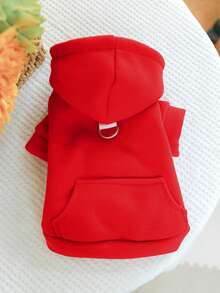 1pc Pet Clothes Hooded Two-Leg Sweatshirt For Small/Medium Dogs & Cats - Red - Red - View 6