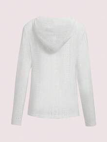 Women's Solid Color Half-Zip Casual Long Sleeve Hooded Sweatshirt With Openwork Jacquard, Spring