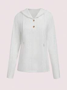 Women's Solid Color Half-Zip Casual Long Sleeve Hooded Sweatshirt With Openwork Jacquard, Spring