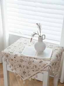 Tokoto 1 Pc Floral Printed Tablecloth, Bohemian Modern Linen Square Table Cloth, Suitable For Holiday Decoration, Party Celebration, Restaurant, Kitchen, Bedroom, Hotel, Small Tables, Cabinets, Sofas, Entryway, All Seasons