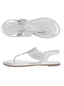 Women's Elastic Strappy String Thong Ankle Strap Summer Gladiator Sandals - 銀色 - 查看 3