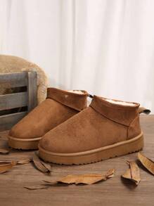 2024 秋冬女士羊毛拖鞋羊皮内衬厚底雪地靴封闭式趾套穿拖鞋凉鞋，毛皮靴 - 黃色 - 查看 3