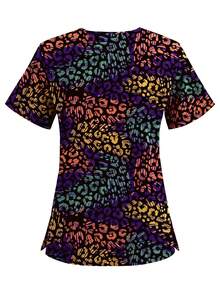 Beauty Uniform Women Dentist Print Working Scrubs Top Pet Grooming Uniforms Laboratory Pharmacy Short Sleeve Shirts Scrub