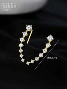 Hihho 2 piezas Pendientes de lujo con forma de arco, con circonita cúbica y borlas elegantes largas, adecuados como accesorios de moda para mujeres - Amarillo Oro - Ver 6