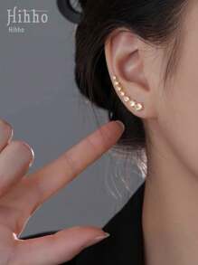 Hihho 2 piezas Pendientes de lujo con forma de arco, con circonita cúbica y borlas elegantes largas, adecuados como accesorios de moda para mujeres - Amarillo Oro - Ver 2
