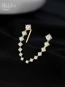 Hihho 2 piezas Pendientes de lujo con forma de arco, con circonita cúbica y borlas elegantes largas, adecuados como accesorios de moda para mujeres - Amarillo Oro - Ver 4
