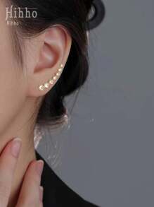 Hihho 2 piezas Pendientes de lujo con forma de arco, con circonita cúbica y borlas elegantes largas, adecuados como accesorios de moda para mujeres - Amarillo Oro - Ver 3