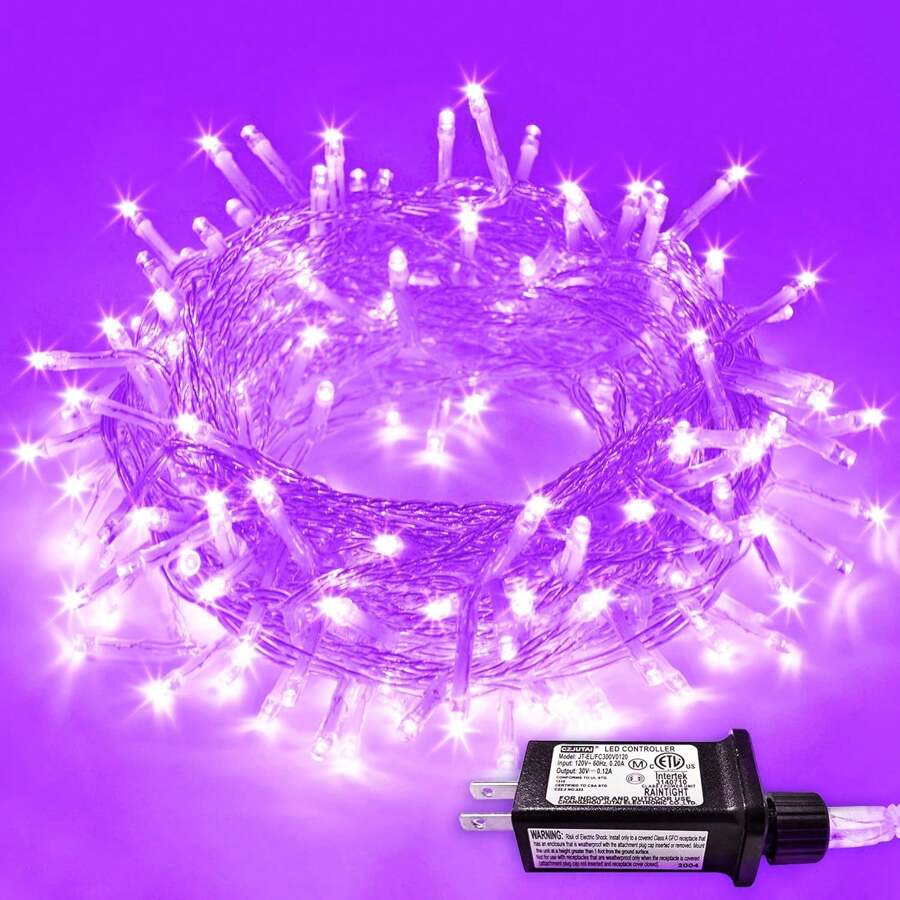 JMEXSUSS Purple Halloween Lights Clear Wire, 66ft 200 LED Purple String Christmas Lights Indoor Outdoor Waterproof Plug In For Tree Bedroom Indoor Party Halloween Decorations - Purple - View 1