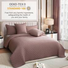 Luxury Quilted 3 Piece Bedspread Embossed Pattern For All Season 220 X 240CM Soft Microfiber Reversible Patchwork Beddings Set Bed Throw For Bedroom Decor Reversible Coverlet - Dusty Pink - View 5