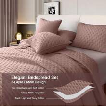 Luxury Quilted 3 Piece Bedspread Embossed Pattern For All Season 220 X 240CM Soft Microfiber Reversible Patchwork Beddings Set Bed Throw For Bedroom Decor Reversible Coverlet - Dusty Pink - View 9
