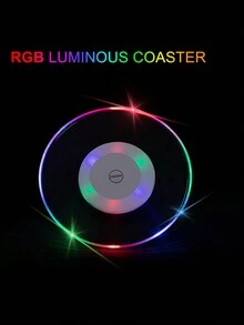 1 个纽扣电池供电，防水 LED 发光杯垫，酒吧派对装饰道具，7 色亚克力发光杯垫，酒吧 KTV 闪光防水底座灯 - 彩色光 - 查看 4