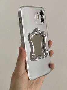 Y2K 1 件可爱卡通装饰镜面手机壳适用于 iPhone 15 14 13 12 11 Pro Max Plus X XS XR 镜头保护硅胶电镀盖 - 銀色 - 查看 3