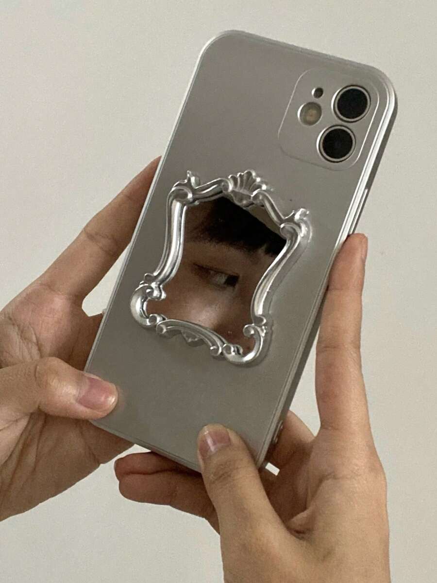 Y2K 1 件可爱卡通装饰镜面手机壳适用于 iPhone 15 14 13 12 11 Pro Max Plus X XS XR 镜头保护硅胶电镀盖 - 銀色 - 查看 1