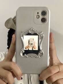 Y2K 1 件可爱卡通装饰镜面手机壳适用于 iPhone 15 14 13 12 11 Pro Max Plus X XS XR 镜头保护硅胶电镀盖 - 銀色 - 查看 5