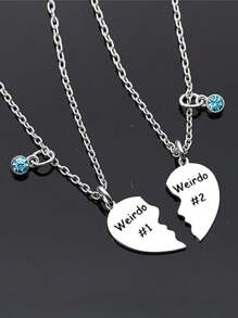 Friendship Gift, Weirdo 1 Weirdo 2 Split Heart Pendant Necklaces BFF Gift For Best Friend - Silver - View 5