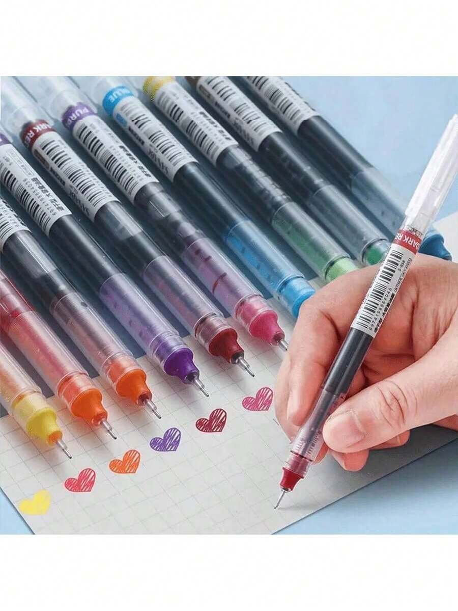 10pcs/Set Colorful Quick Drying Gel Ink Roller Ball Pens, 0.5mm Tips, Official Stationery Set, Great Gift For Writing, USA - Multicolor - View 1