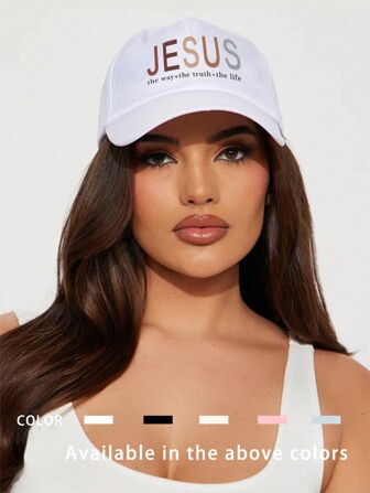 1pc Unisex Printed JESUS Letter Baseball Cap, Outdoor Lightweight Breathable Adjustable Sun Hat, Suitable For Spring, Autumn, Travel, Hiking, Cycling Halloween