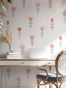 1pc Vintage Meadow Flowers Wall Stickers Pastorale Flower Wallpaper Self-Adhesive Home DIY Living Room Bedroom Decals Nordic Stickers, Stickers, Wall Decal, Vinyl Decal For Home Decorations, Spring Decoration Items Refresh Your Home, Festival Decoration Stickers Gifts Birthday Graduation