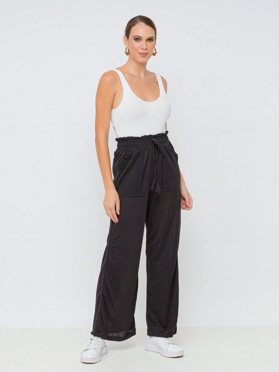 Plain Wide Leg Trousers Code:8061 - màu đen - Xem 1