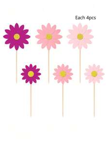 24 PIÈCES Décorations de gâteau en forme de Marguerite rose, fleur Toppers de gâteau, Cure-dents picks pour fête, décoration de baptême, baby shower, anniversaire, Noël