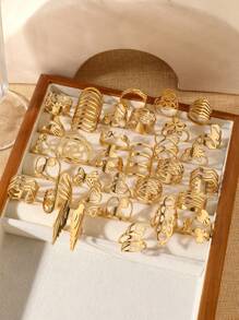 6/8/10/12/16pcs Fashion Design Cut Flowers Stainless Steel Ladies Ring Set Suitable For Ladies Daily Matching Use Holiday Jewelry Dating Engagement Wedding Gift Jewelry Size Random Style Random Valentines,Mom,Mother,Mother's Day,Gift