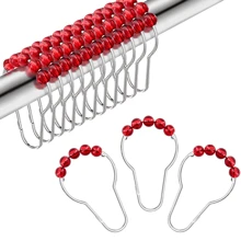 12pcs/24pcs Red Bathroom Hook Ball Rolling Decorative Rust Proof Stainless Steel Shower Curtain Hooks For Bathroom Shower Rods Home Bathroom Decor Fall Decor Bathroom Accessories Back To School - Red - View 1
