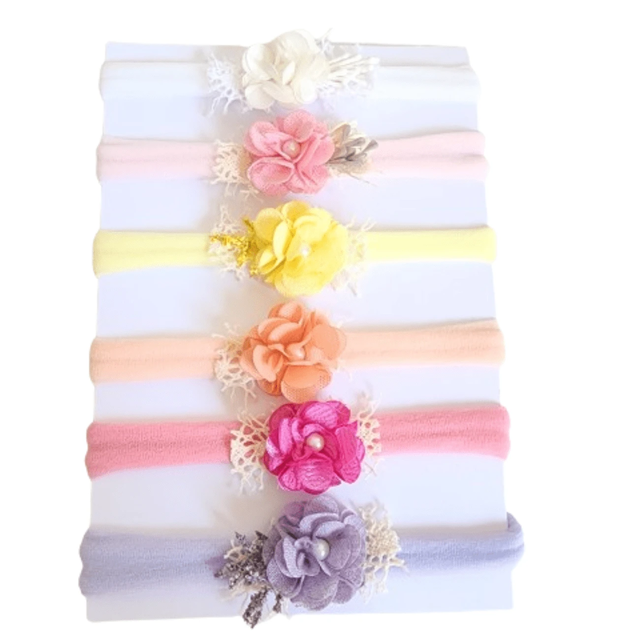 女宝宝蕾丝花朵蝴蝶结发带儿童头饰摄影道具装饰 - 淺藍色 - 查看 1