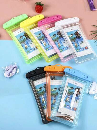 1 个透明触摸屏防水手机壳，多色防水手机保护袋，带气囊，防止手机下沉，海滩必需品，海滩配件，泳池浮板