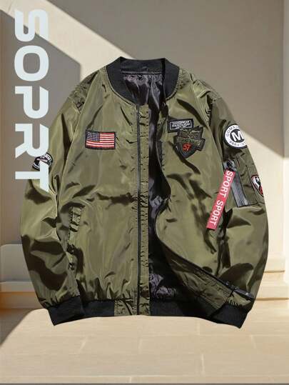 Wiosna/Lato Nowa Moda Swobodna Wygodna Kurtka/Bomberka Z Kołnierzem Stójkowym Zapinana Na Zamek Błyskawiczny Dla Mężczyzn W Stylu Boyfriend