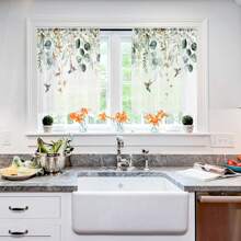 2 panele zielone rośliny i kolibry przezroczyste zasłony, półprzezroczyste z kieszenią na drążek, odpowiednie do kuchni, salonu, biura, sypialni, wystroju domu, na wszystkie pory roku