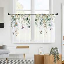 2 panele zielone rośliny i kolibry przezroczyste zasłony, półprzezroczyste z kieszenią na drążek, odpowiednie do kuchni, salonu, biura, sypialni, wystroju domu, na wszystkie pory roku