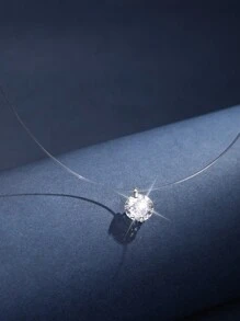 1PC 925 Sterling Silver Luxurious Transparent Invisible Chain Necklace Women Short Necklace Pendant With Shiny Diamond For Wear On Various Occasions Such As Wedding Bridesmaid Dress And Bridal Wear Accessories