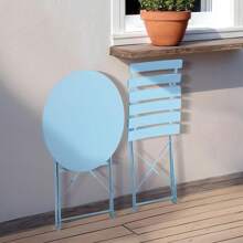 Bistro Gartenmöbel Set, 2 Klappstuhl 1 Klapptisch Balkon Set Metall, Klappbare Sitzgarnitur Garten, Balkonmöbel Klappbar für Balkon,Terrasse und Garten - Blau - Übersicht 5