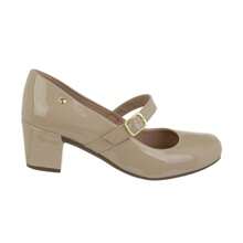 Women's Patent Leather Doll Dress Shoes, Medium Low Block Heel, Pointed Toe, Comfortable, Colorful, Various Colors, Black, Black, Nude, Pink, Rose, Pinkish, Red, White - Ref. 6484 - 米色 - 查看 2