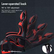 ALFORDSON Video Game Chair, Ergonomic Office Chair, Massage Racing Chair, Retractable Footrest, PU Leather, Height Adjustable And Tilt, 180kg Load Capacity - Red - View 9