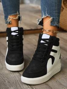 2024 Nouveau style automne/hiver Baskets montantes à lacets avec plateforme de 8 cm, légères, confortables, à la mode, polyvalentes, tout usage, emblème du style de rue