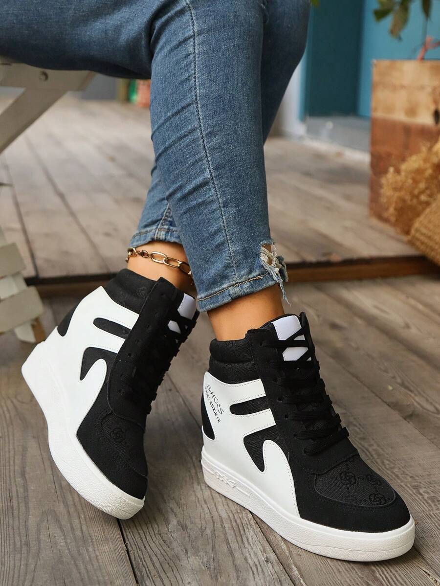 2024 Nouveau style automne/hiver Baskets montantes à lacets avec plateforme de 8 cm, légères, confortables, à la mode, polyvalentes, tout usage, emblème du style de rue