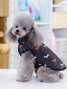 加厚背心，宠物服装，狗狗服饰，印花狗狗背心，猫咪服装，新款加厚背心 - 黑色 - 查看 3