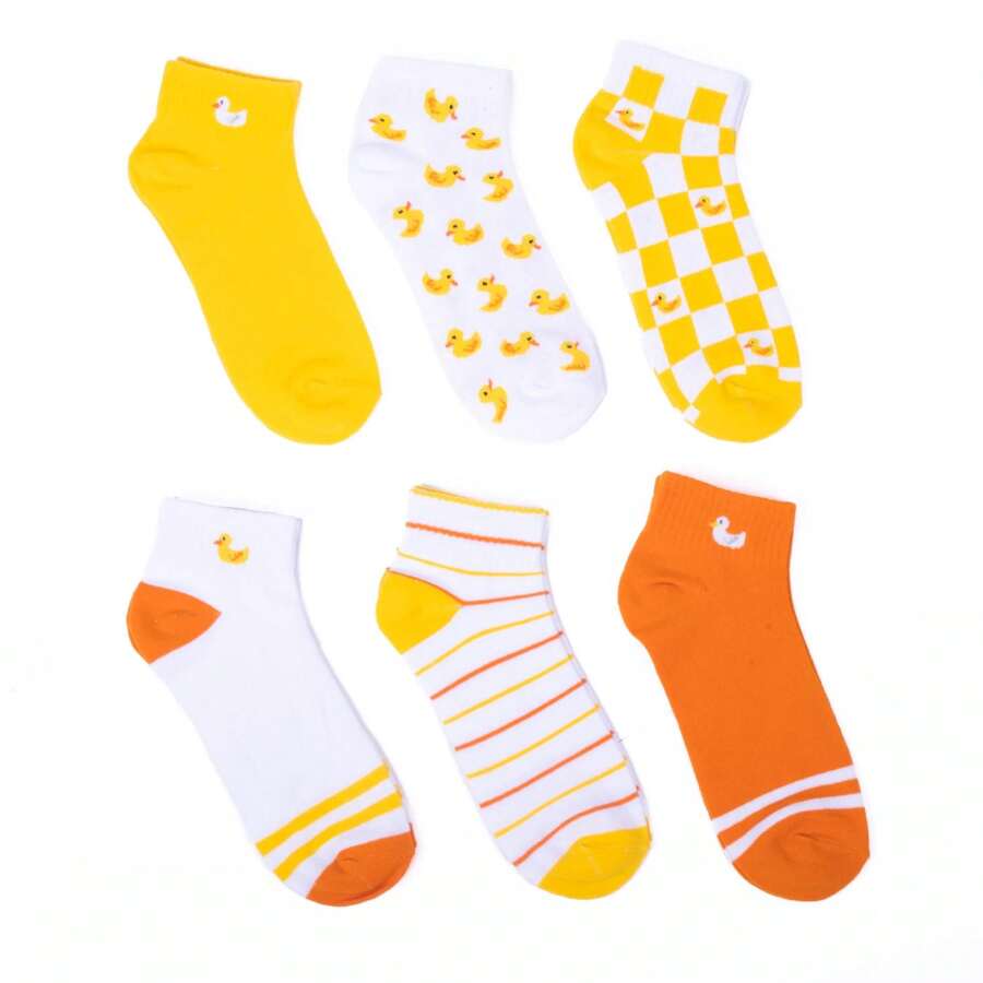 Nollia Low Cut Socks For Women, Colorful And Cute Ankle Socks, 6 Pack - 6只裝-黃鴨 - 查看 1