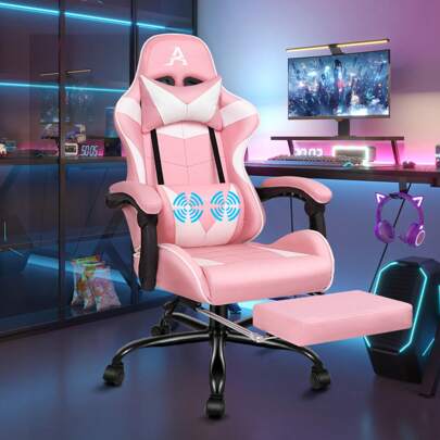 ALFORDSON Video Game Chair, Ergonomic Office Chair, Massage Racing Chair, Retractable Footrest, PU Leather, Height Adjustable And Tilt, 180kg Load Capacity