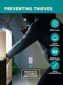 1 pieza Caja de seguridad divertida de plástico para enchufe de pared, compartimento oculto impermeable para guardar dinero y joyas, caja de seguridad del enchufe oculta, sin necesidad de energía, caja de almacenamiento de llaves de toma falsa, caja organizadora, segura, escondite secreto para dinero - Blanco - Ver 7