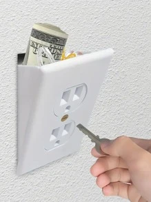 1 pieza Caja de seguridad divertida de plástico para enchufe de pared, compartimento oculto impermeable para guardar dinero y joyas, caja de seguridad del enchufe oculta, sin necesidad de energía, caja de almacenamiento de llaves de toma falsa, caja organizadora, segura, escondite secreto para dinero - Blanco - Ver 2