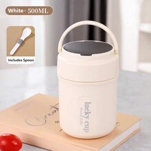 1 件不锈钢真空保温便携式午餐盒 500 毫升保温午餐食物加热汤杯保温容器便当盒带折叠勺、厨房、圣诞礼物