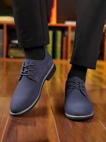 PLUS SIZE Mens Durable Solid Derby Shoes - Premium PU Leather, Superb Grip, Comfortable Lace-Up, Stylish Semi-Formal For Outdoor Casual Wear - Màu xanh lam - Xem 3