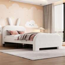 Letto a piattaforma per bambini Okwish, misura 90x200cm, con rete a doghe e due cassetti, letto imbottito per giovani, letto singolo funzionale con testiera a forma di coniglio (senza materasso), adatto per ragazzi e ragazze - Bianco - Visualizzare 3