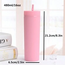 高品质双层塑料杯,哑光橡胶漆水瓶,可重复使用的直吸管杯,480ml/16oz 男女通用办公水瓶、玻璃杯、咖啡杯。适用于办公室、餐厅、户外、学校、生日、母亲节、节日礼物 - 多色 - 查看 3